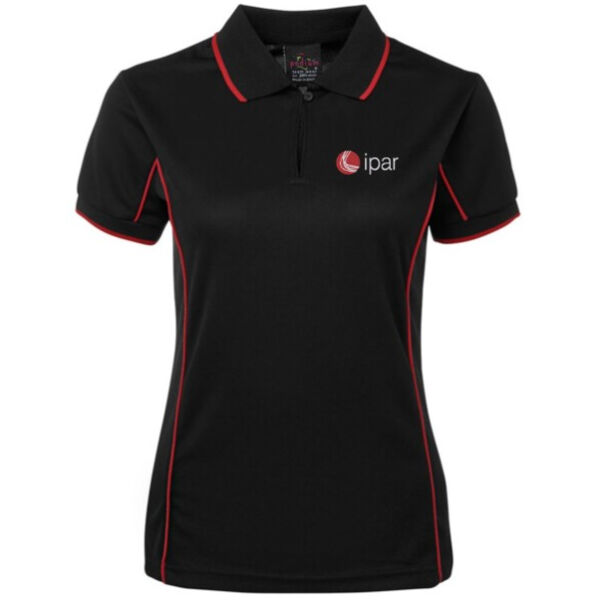 Womens Piping Polo - IPAR Logo - Black/Red Thumbnail