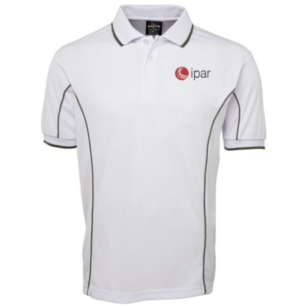 Mens Piping Polo - IPAR Logo - White/Grey Thumbnail