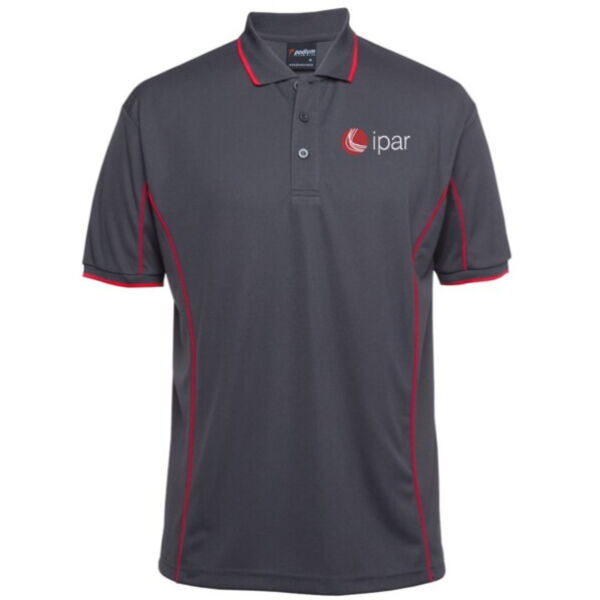 Mens Piping Polo - IPAR Logo - Charcoal/Red Thumbnail