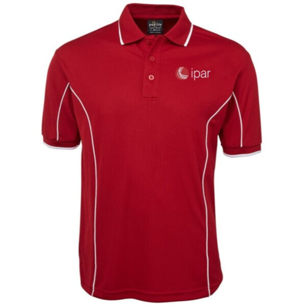 Mens Piping Polo - IPAR Logo - Dark Red/White Thumbnail